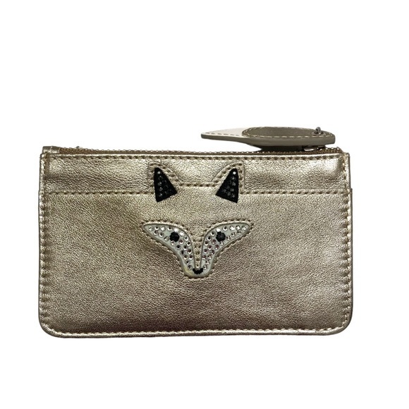 Swarovski Crystal light gold champagne fox card holder key ring mini zippy pouch